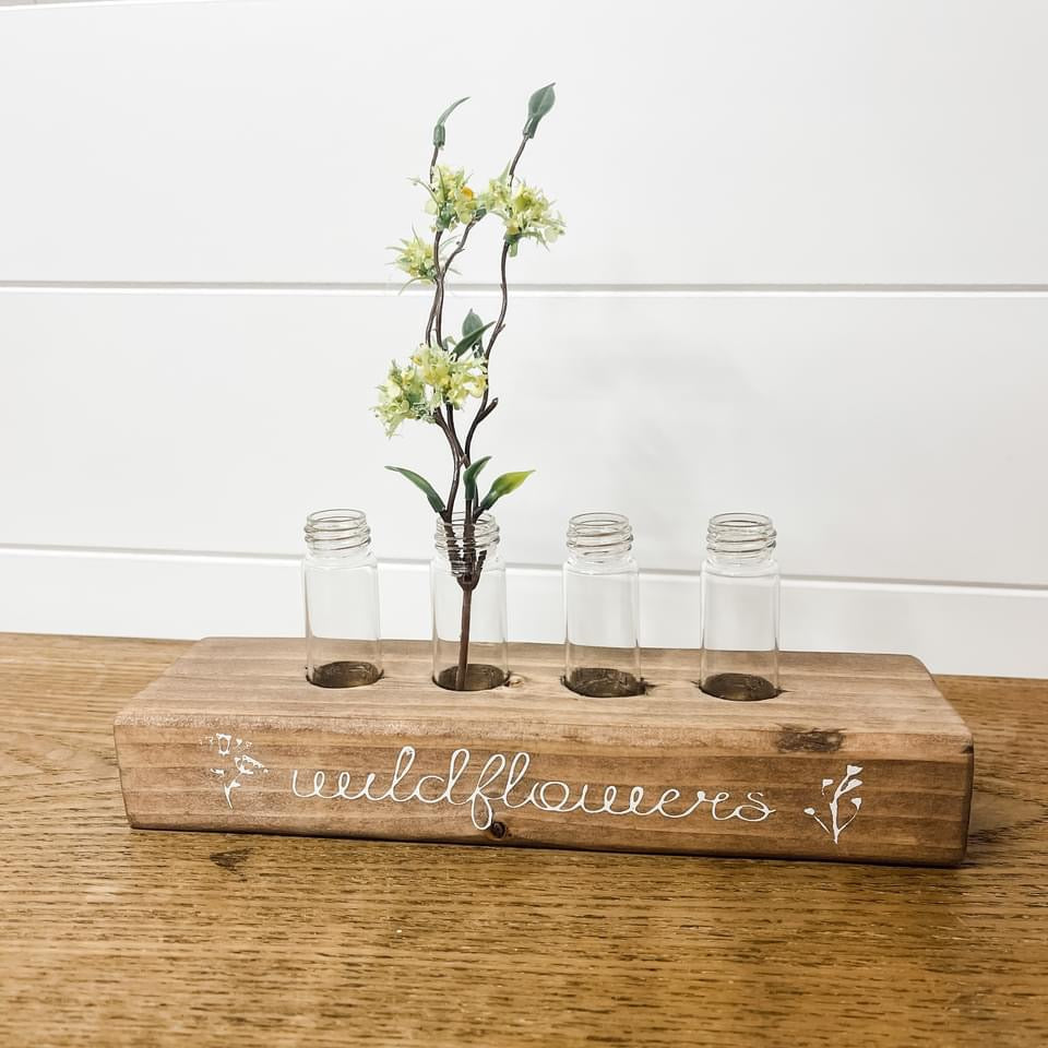 Wood and Glass Flower Holder