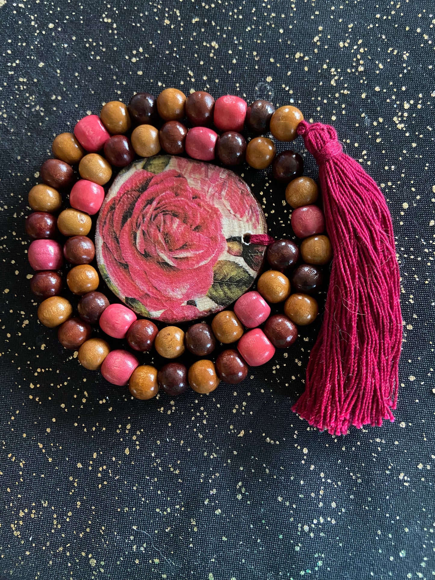 Beaded Tassel - Maroon Roses